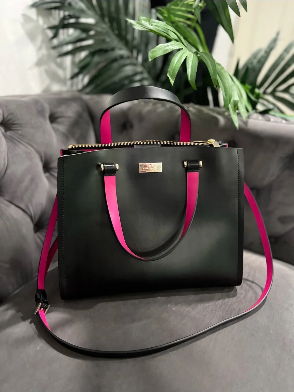 kate spade Black Satchel with Hot Pink Handles and Strap